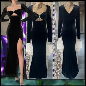 Lulus Black Velvet Long Sleeve Mermaid Hollywood  Maxi Dress Size S